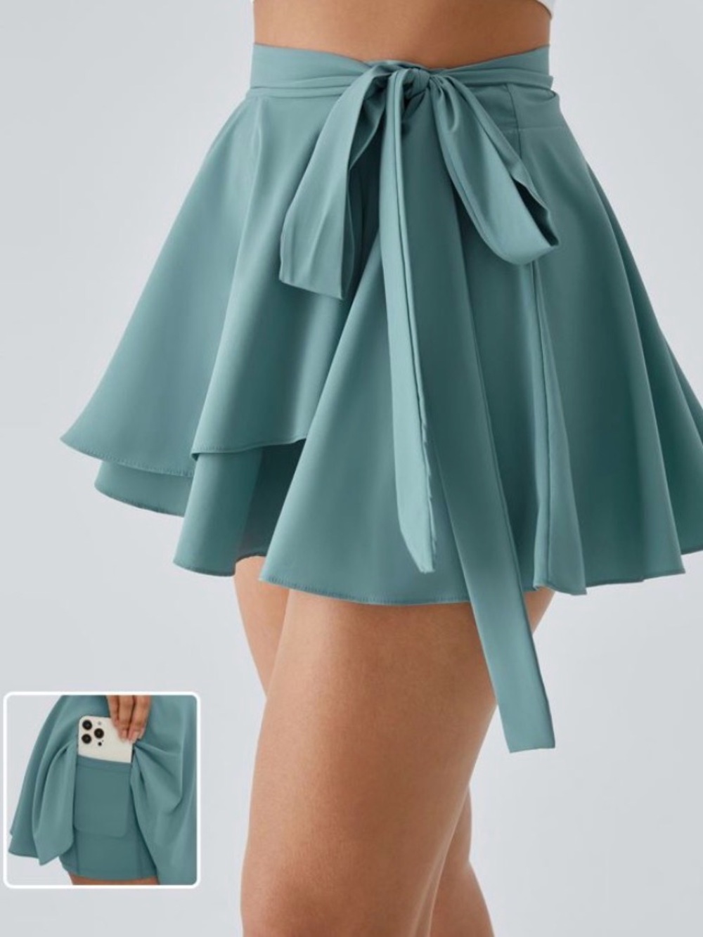 New Breezeful High Waisted Tie Side 2-in-1 Pocket Flowy Micro Mini Flare Small